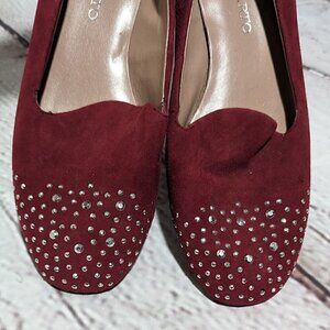 FRANCO SARTO Red Suede Rhinestone Embellished Loafer Shoe 7.5 NEW
